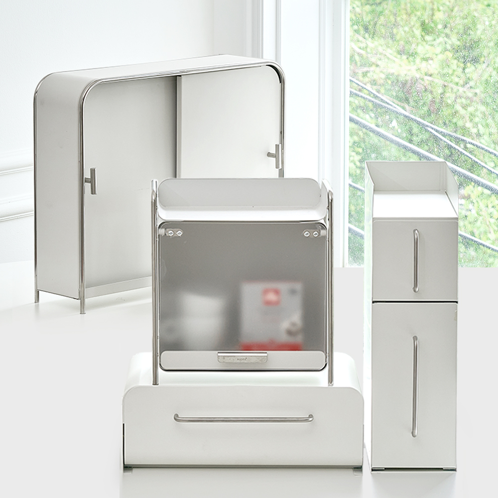 무디타 비화이트 와이드 슬림 양문형 주방 수납함 / 철제 슬라이딩 양념통 틈새 정리함