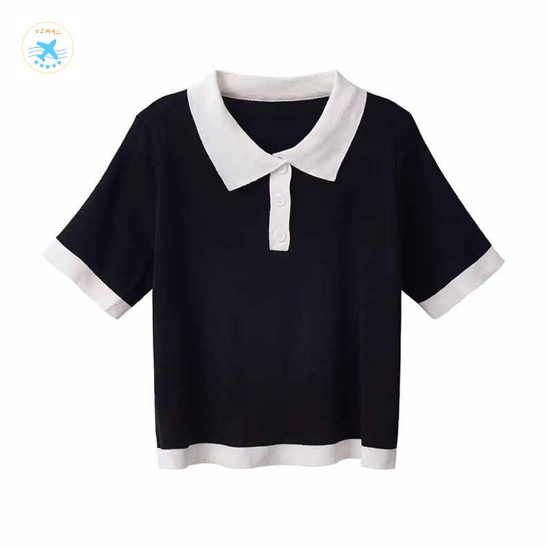 니트카라티 니트 깔끔한 프레피룩 데일리 여자 여름  반팔 티셔츠 - 상품 이미지
