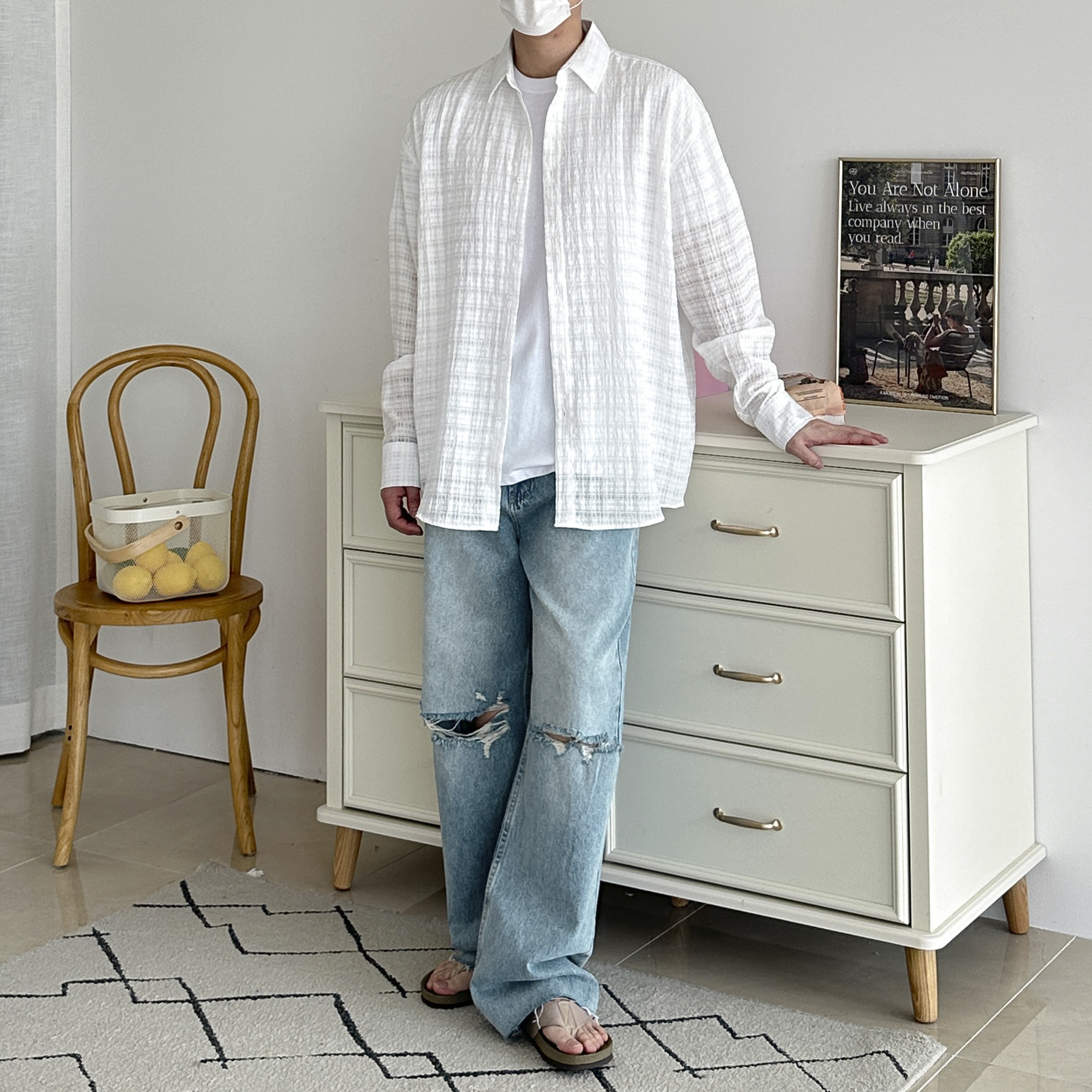 스퀘어 시어서커 체크 오버핏 여름 긴팔 셔츠 4color 이미지 3