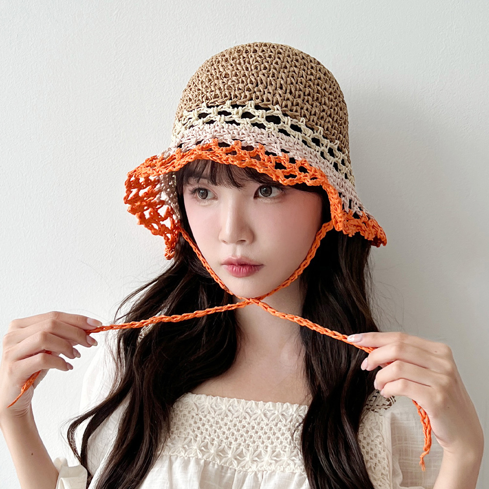 동대문모자 라피아 뜨게 밀짚 버킷햇 여름 여성 보넷 벙거지 - 상세 이미지 5