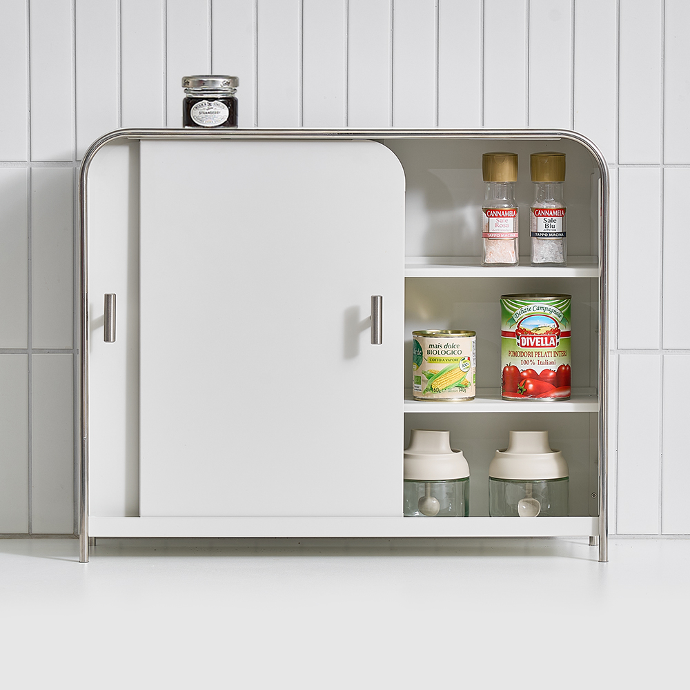 무디타 비화이트 와이드 슬림 양문형 주방 수납함 / 철제 슬라이딩 양념통 틈새 정리함