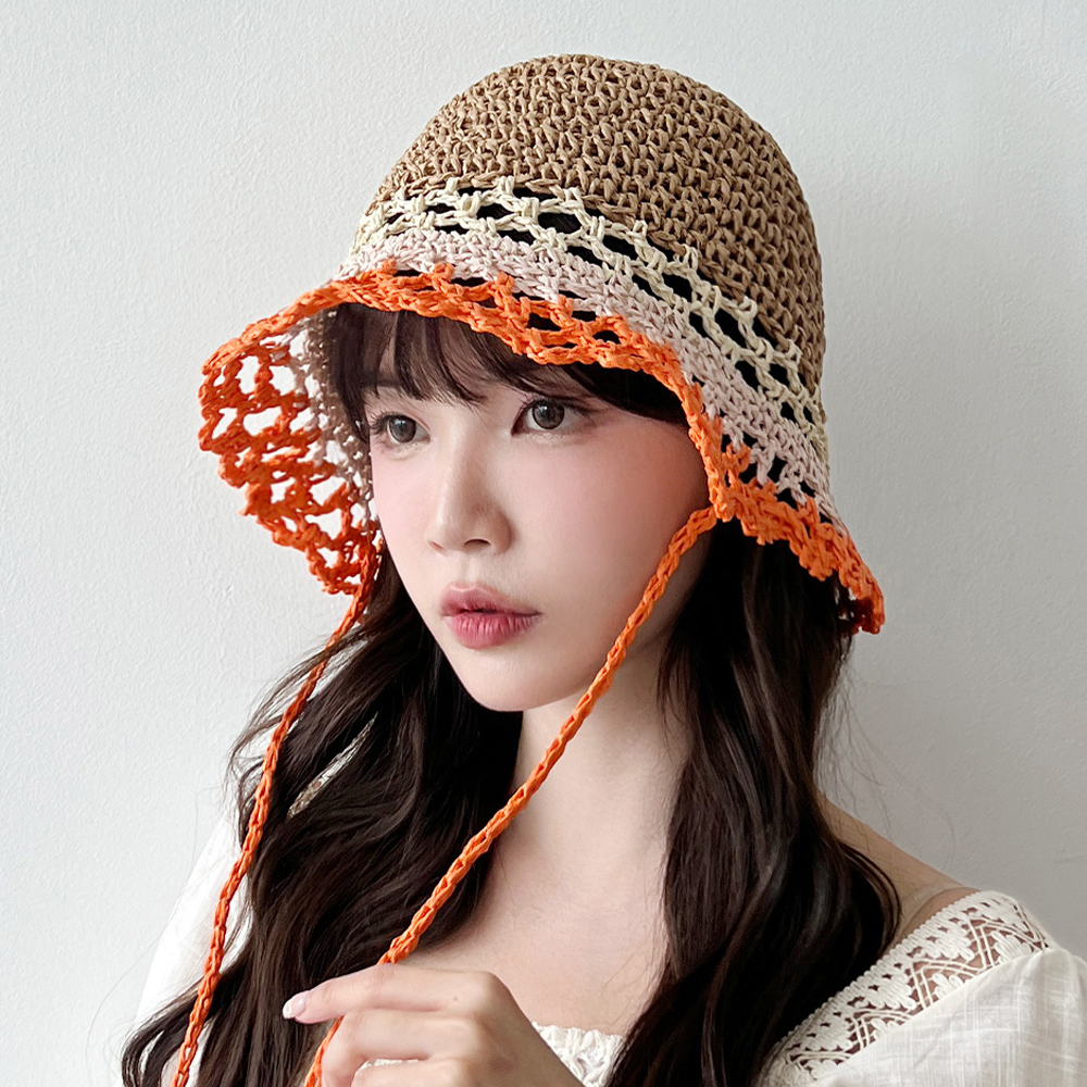 동대문모자 라피아 뜨게 밀짚 버킷햇 여름 여성 보넷 벙거지 - 상품 이미지