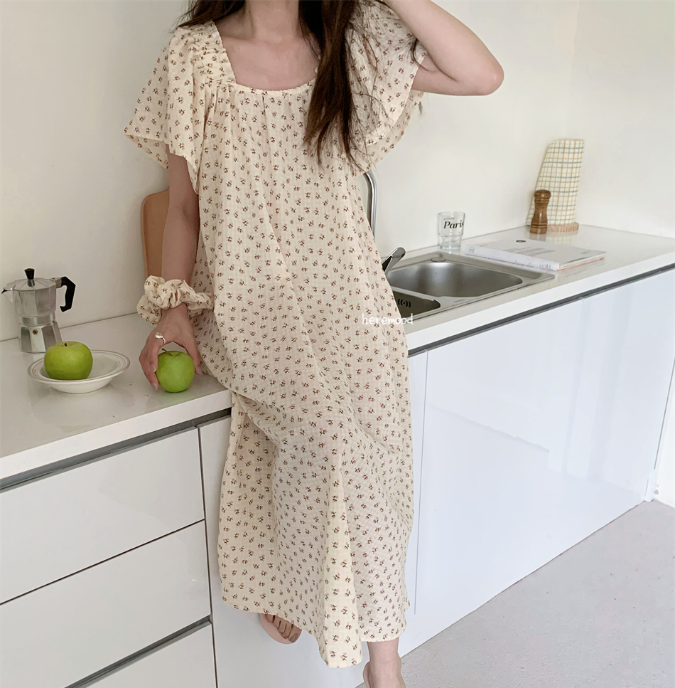 라올 플라워 반팔 원피스 잠옷 파자마 (2colors) 상세 이미지 3