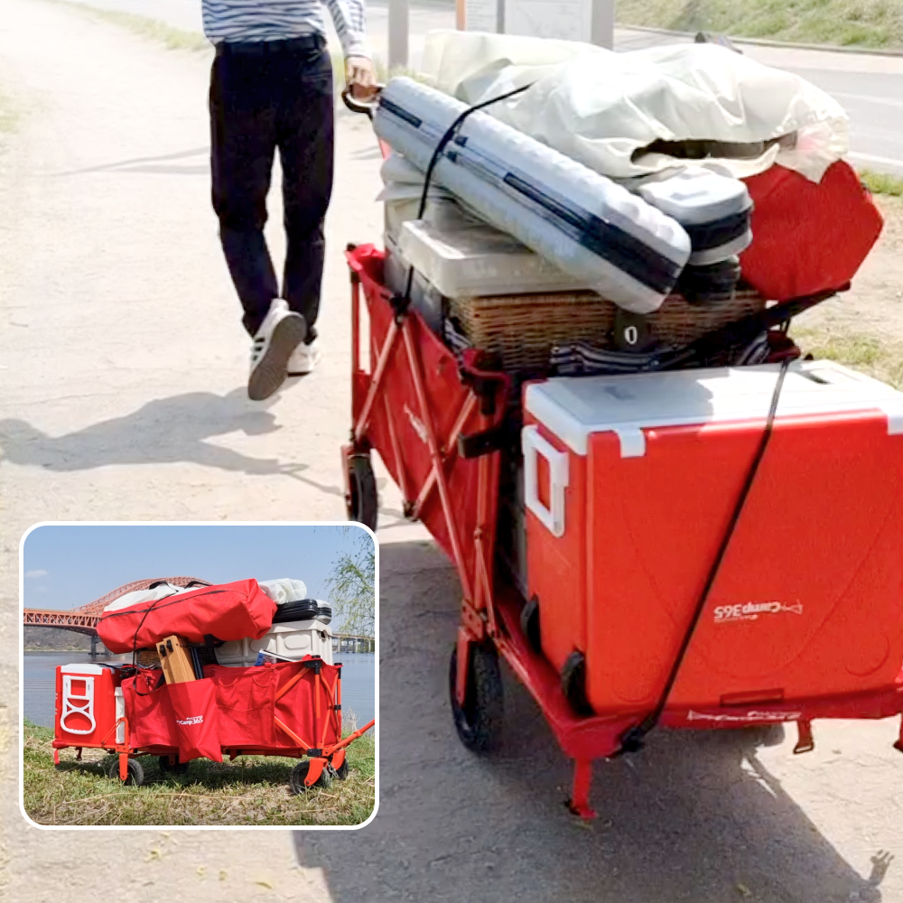 [핫딜]캠프365 파파웨건 스포츠 챔프 특대형웨건 저소음 러버휠 접이식 손수레 160kg내하중 뒷문개방형