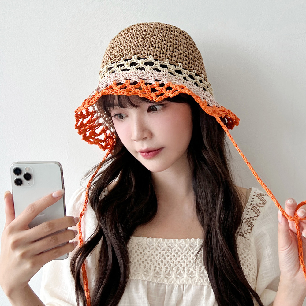 동대문모자 라피아 뜨게 밀짚 버킷햇 여름 여성 보넷 벙거지 - 상세 이미지 2