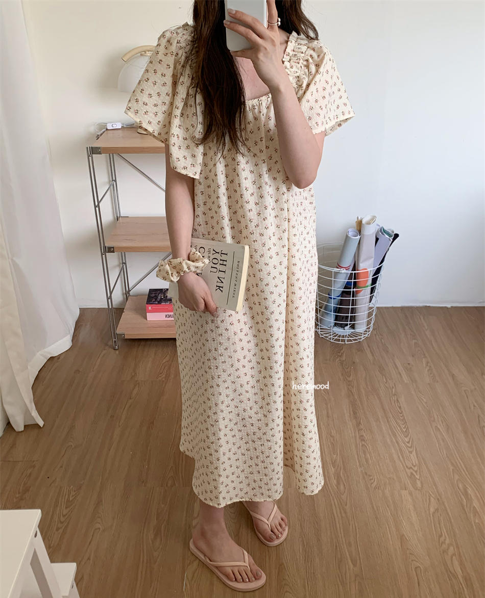 라올 플라워 반팔 원피스 잠옷 파자마 (2colors) 상세 이미지 13