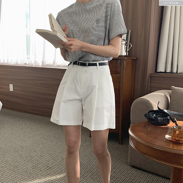 파인 핀턱 A라인 코튼 4부 반바지 3col S,M,L 여름 주름 플레어 5부 제이플로우 - 상세 이미지 2