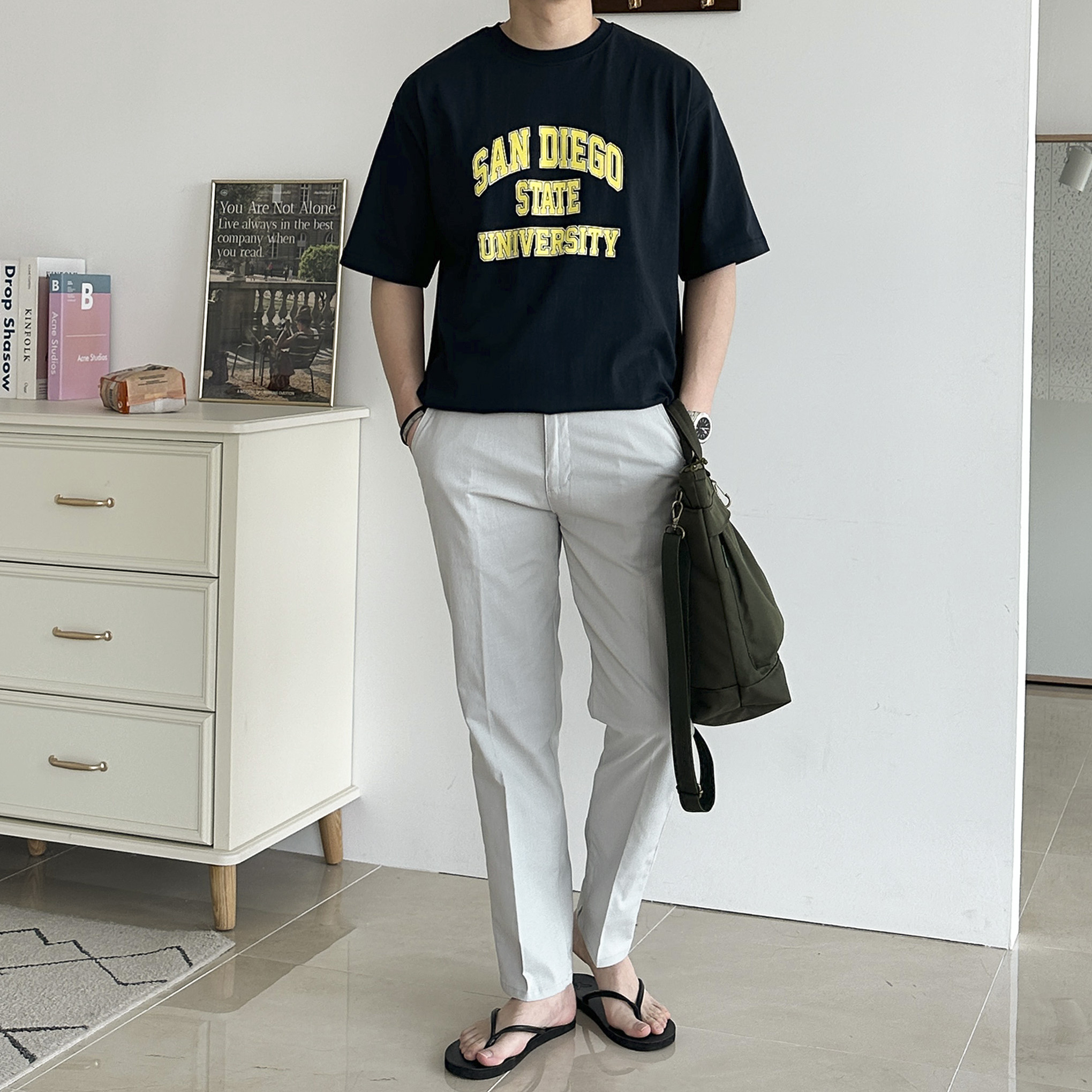 남자 마린 린넨 스판 슬림 일자 여름 슬랙스 팬츠 4color 이미지 7