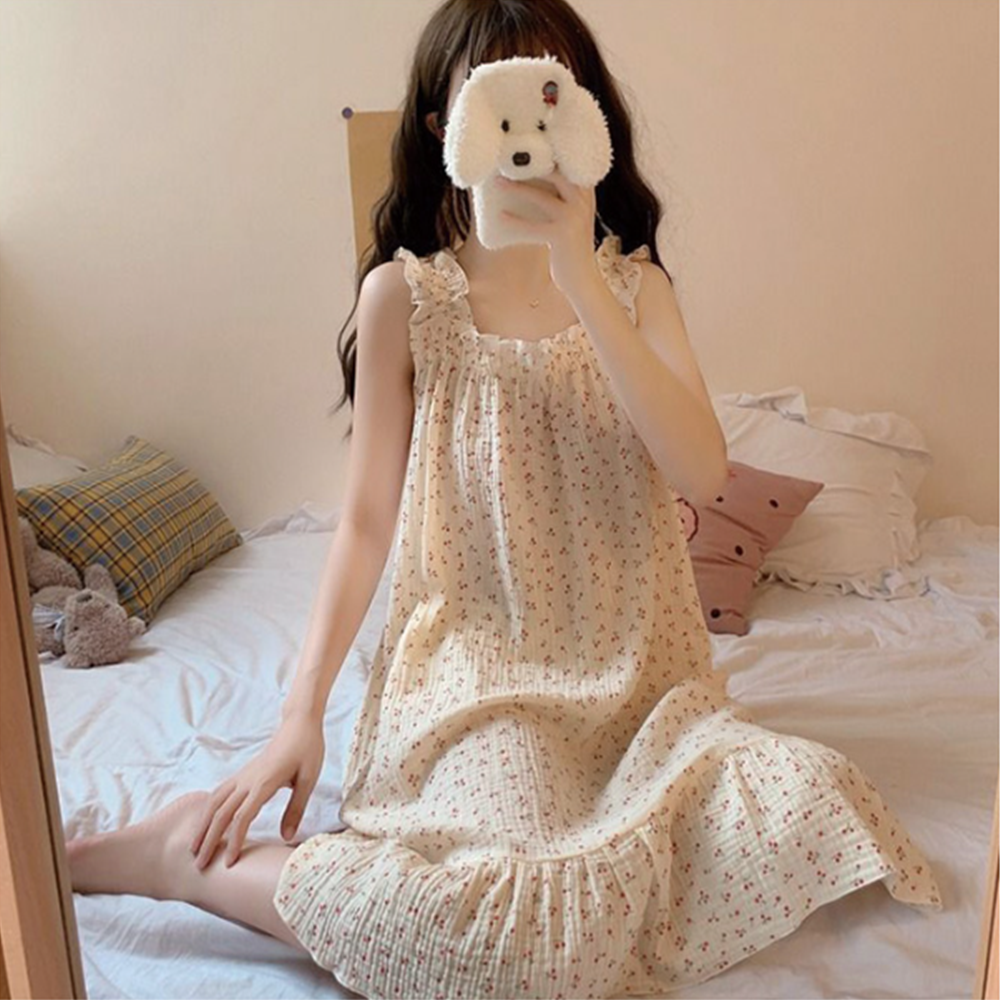 어른잠옷 시어서커파자마 지지미 민소매 나시 집에서입는원피스 - 상세 이미지 5