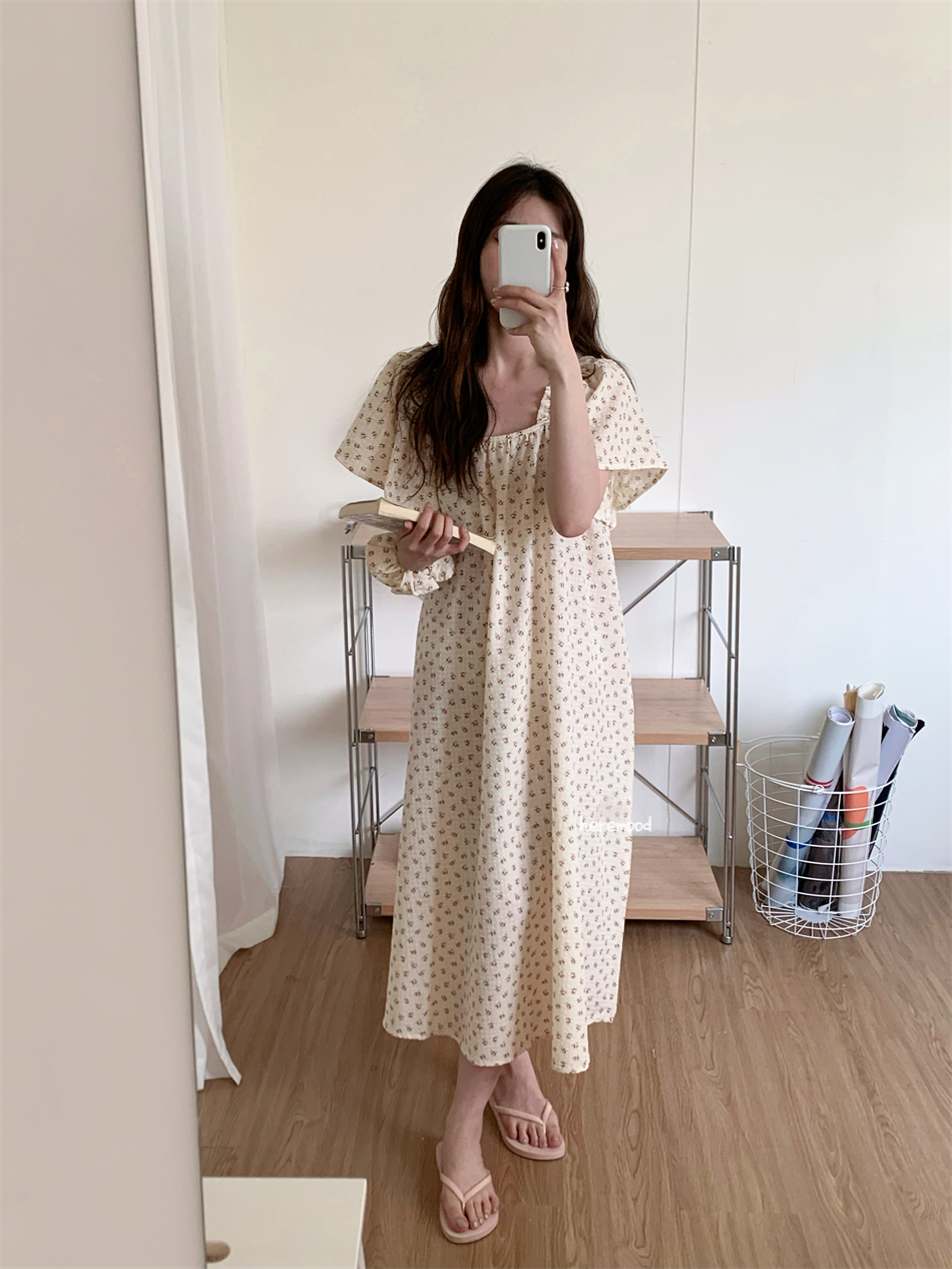 라올 플라워 반팔 원피스 잠옷 파자마 (2colors) 상세 이미지 4