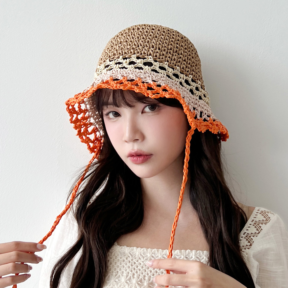 동대문모자 라피아 뜨게 밀짚 버킷햇 여름 여성 보넷 벙거지 - 상세 이미지 4