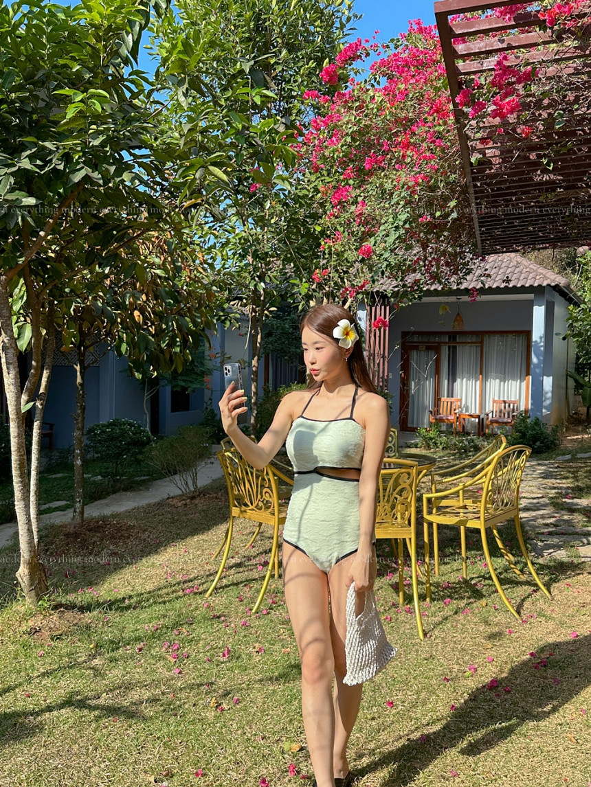 ✨자체제작/M-3XL 컷아웃 홀터넥 트임 모노키니 비키니 원피스 유교걸 휴양지 호텔 호캉스 빅사이즈 수영복 상세 이미지 31