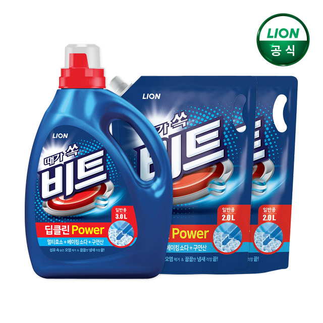 비트 딥클린 파워세탁 액체세제 3L 본품 1개+2L 리필 2개 - 상품 이미지