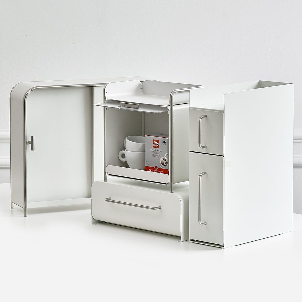 무디타 비화이트 와이드 슬림 양문형 주방 수납함 / 철제 슬라이딩 양념통 틈새 정리함