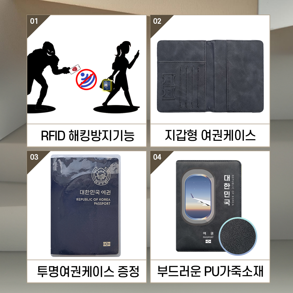 안티스키밍 여권케이스 RFID 차단 여권 파우치 지갑 지갑형 안티스캔커버 자피스 - 상세 이미지 3