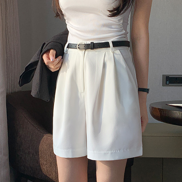 (S~L벨트세트) 벨트세트 핀턱 하프 버뮤다 팬츠 ps4835