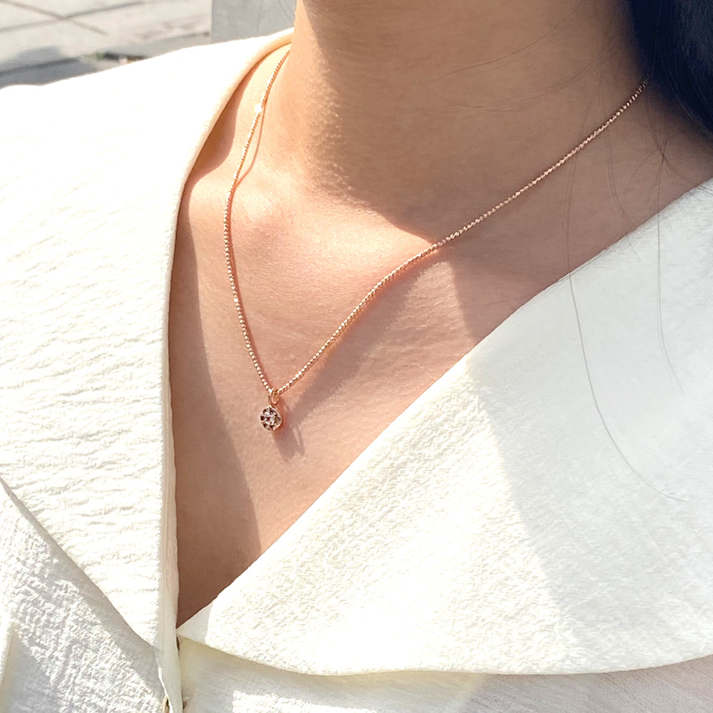 컷팅 볼 1.5mm 체인 큐빅 원형 펜던트 목걸이 14K 18K 데일리 여자 선물 기념일 - 상세 이미지 2