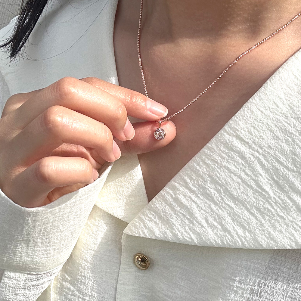 컷팅 볼 1.5mm 체인 큐빅 원형 펜던트 목걸이 14K 18K 데일리 여자 선물 기념일 - 상세 이미지 5