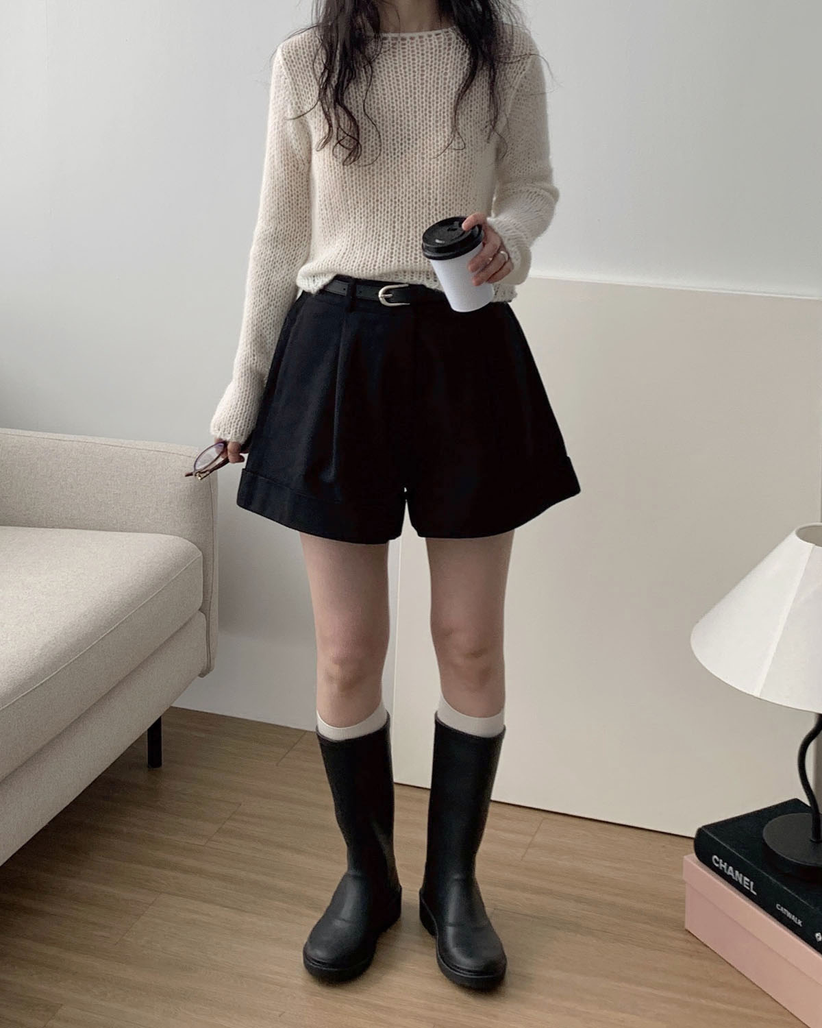 [당일발송] 아웃핏 카브라 숏츠 뒷밴딩 3부 A라인 반바지 코튼 핀턱 하프 팬츠 (2c) - 상세 이미지 3