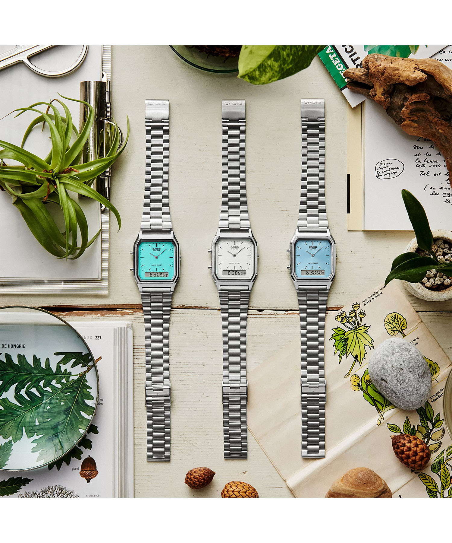 카시오 CASIO 아나디지 쿼츠 듀얼타임 메탈 밴드 손목 시계 AQ-230A-7AMQYJF