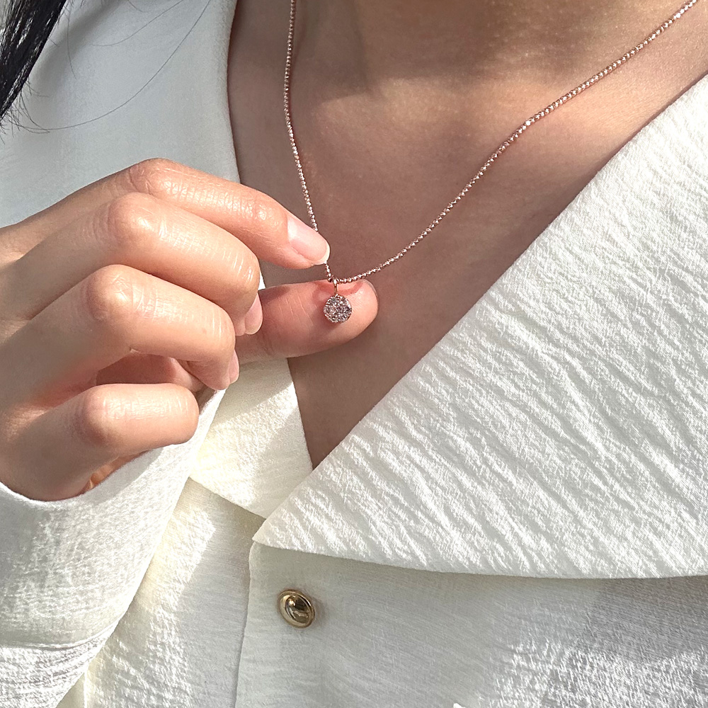 컷팅 볼 1.5mm 체인 큐빅 원형 펜던트 목걸이 14K 18K 데일리 여자 선물 기념일 - 상세 이미지 4