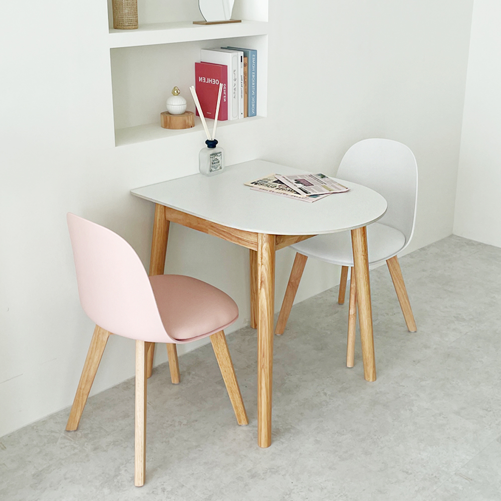 스콘 2인용 포세린 세라믹 식탁 세트 800 반타원 원목 의자 2개