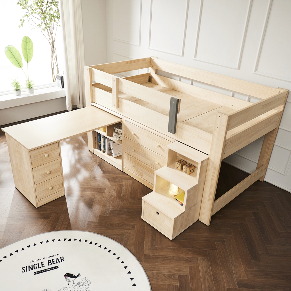 우드베 유아 낮은 벙커침대 벙커형 침대책상 일체형 세트