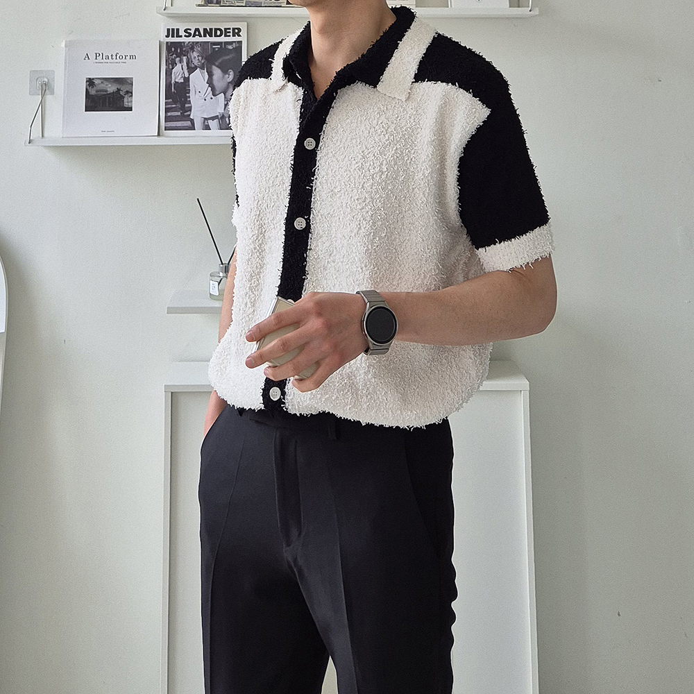 남자여름가디건 오버핏 부클 카라 남자반팔가디건