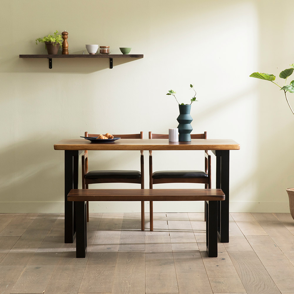 장인가구 에픽 로즈우드 원목 우드슬랩 고재 엔틱 테이블 4인 식탁세트 (벤치1+의자2)