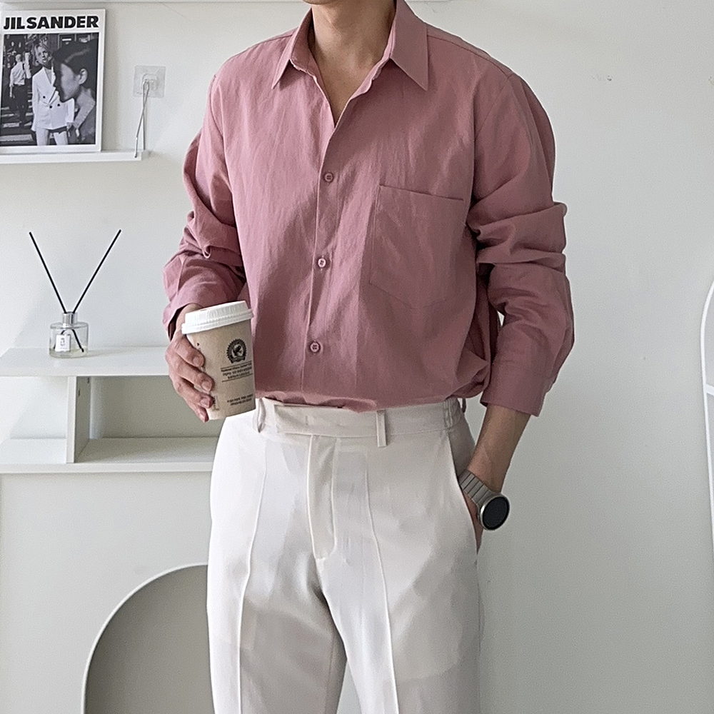 남자 와이 셔츠 오버핏 여름 마 남성 남방 남자린넨셔츠 - 상세 이미지 5