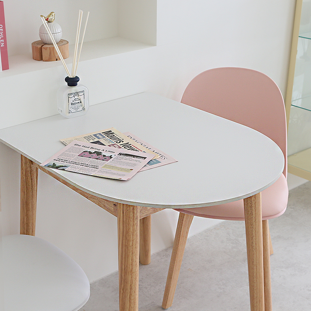 스콘 2인용 포세린 세라믹 식탁 세트 800 반타원 원목 의자 2개