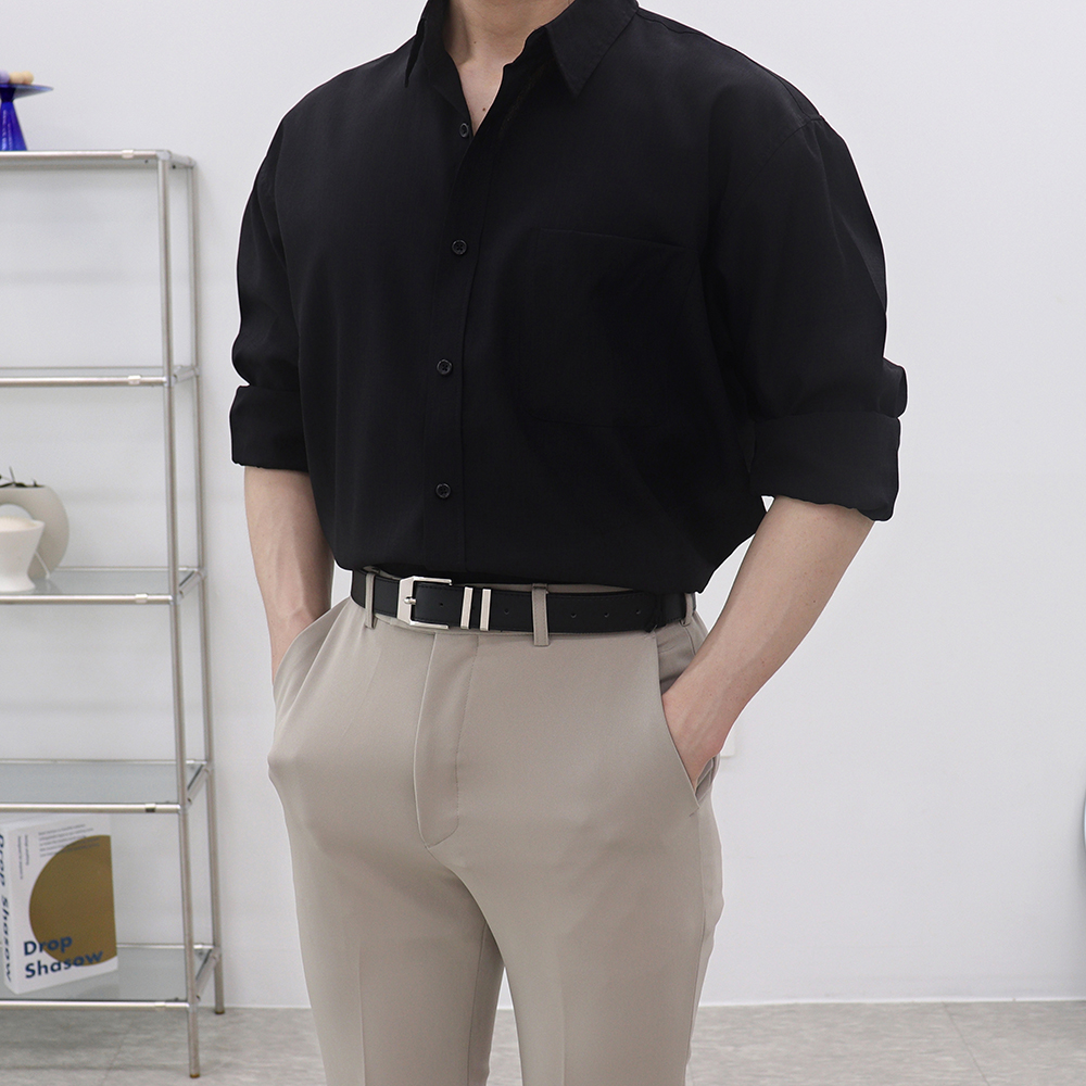 여름긴팔와이셔츠 남자블랙셔츠 남성린넨남방 - 상세 이미지 5