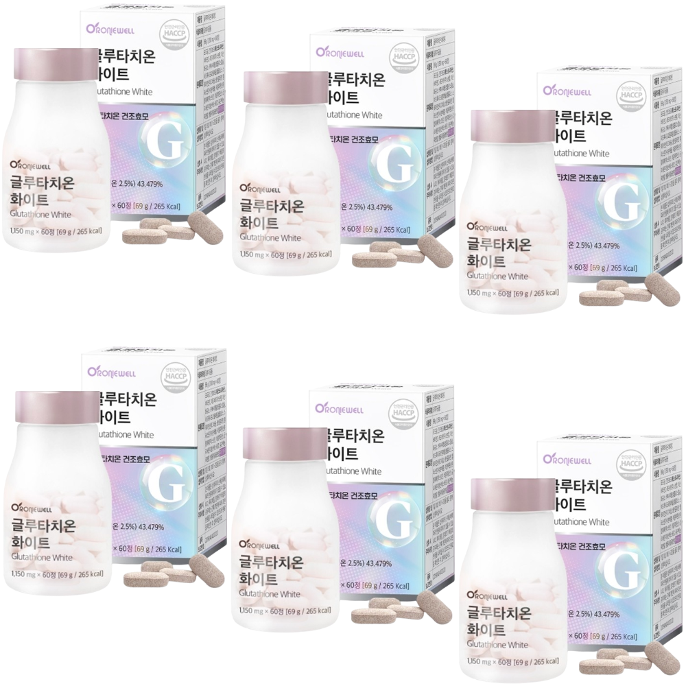 로니웰 글루타치온 화이트 1150mg 60정 6병 6개월 고함량 건조효모 비타민C 콜라겐 - 상품 이미지