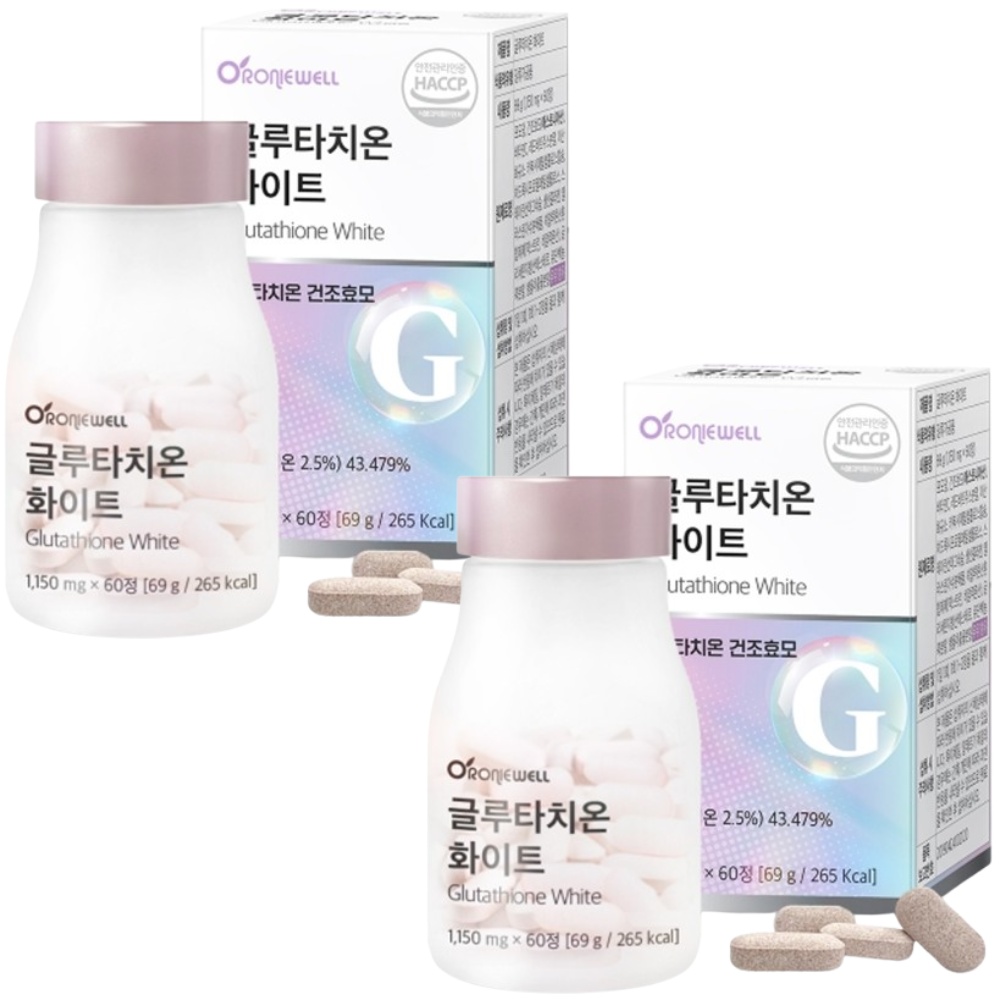 로니웰 글루타치온 화이트 1150mg 60정 2병 2개월 고함량 건조효모 비타민C 콜라겐 - 상품 이미지