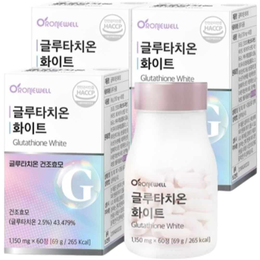 로니웰 글루타치온 화이트 1150mg 60정 3병 3개월 고함량 건조효모 비타민C 콜라겐 - 상품 이미지