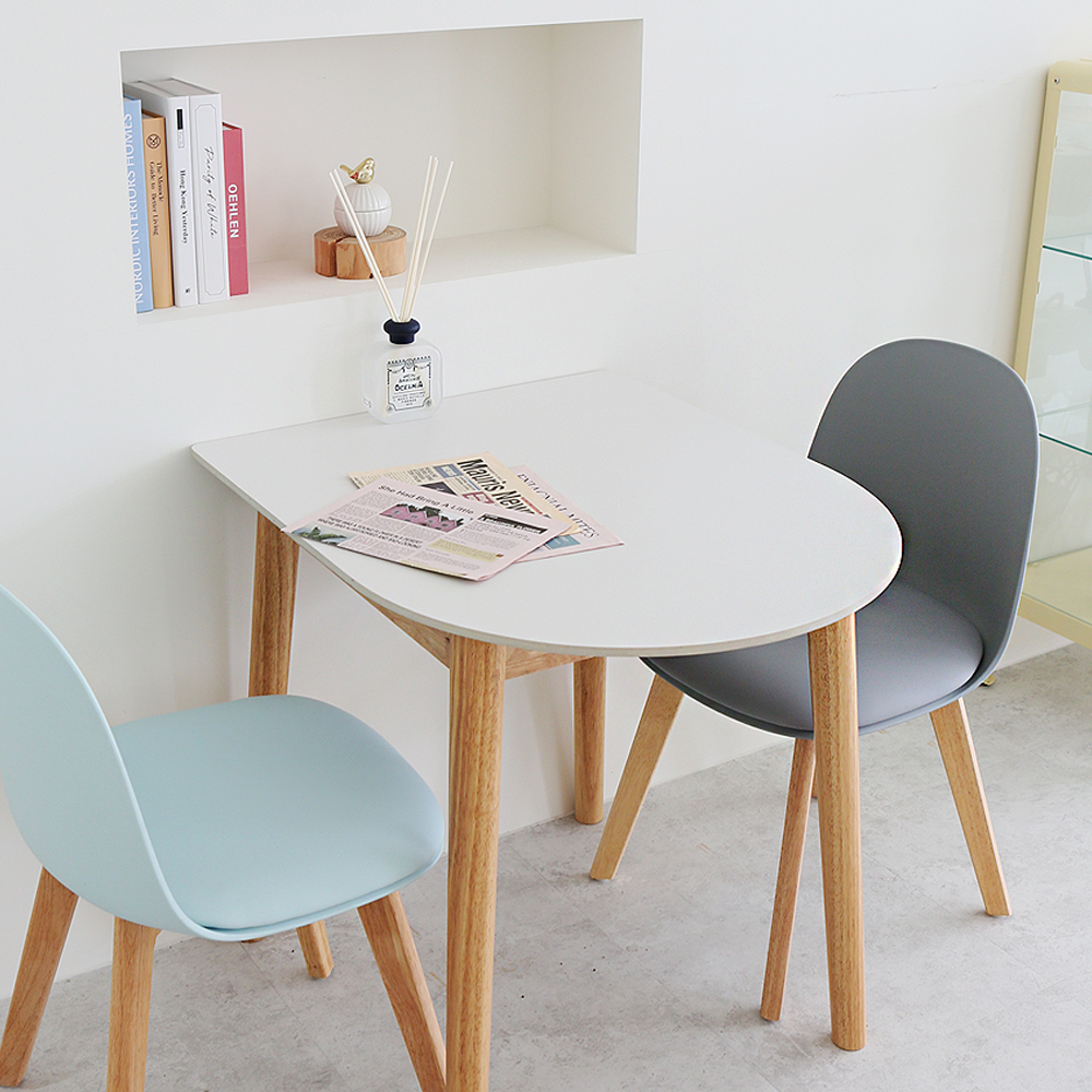 스콘 2인용 포세린 세라믹 식탁 세트 800 반타원 원목 의자 2개