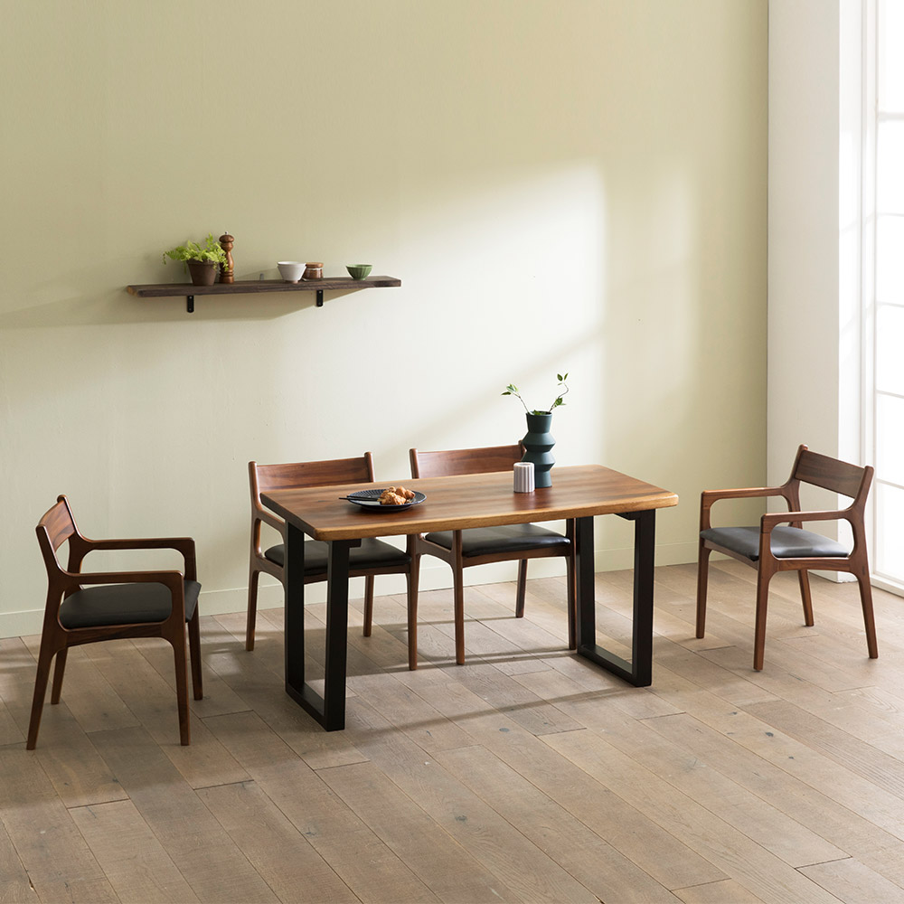 장인가구 에픽 로즈우드 원목 우드슬랩 고재 엔틱 테이블 4인 식탁세트 (벤치1+의자2)