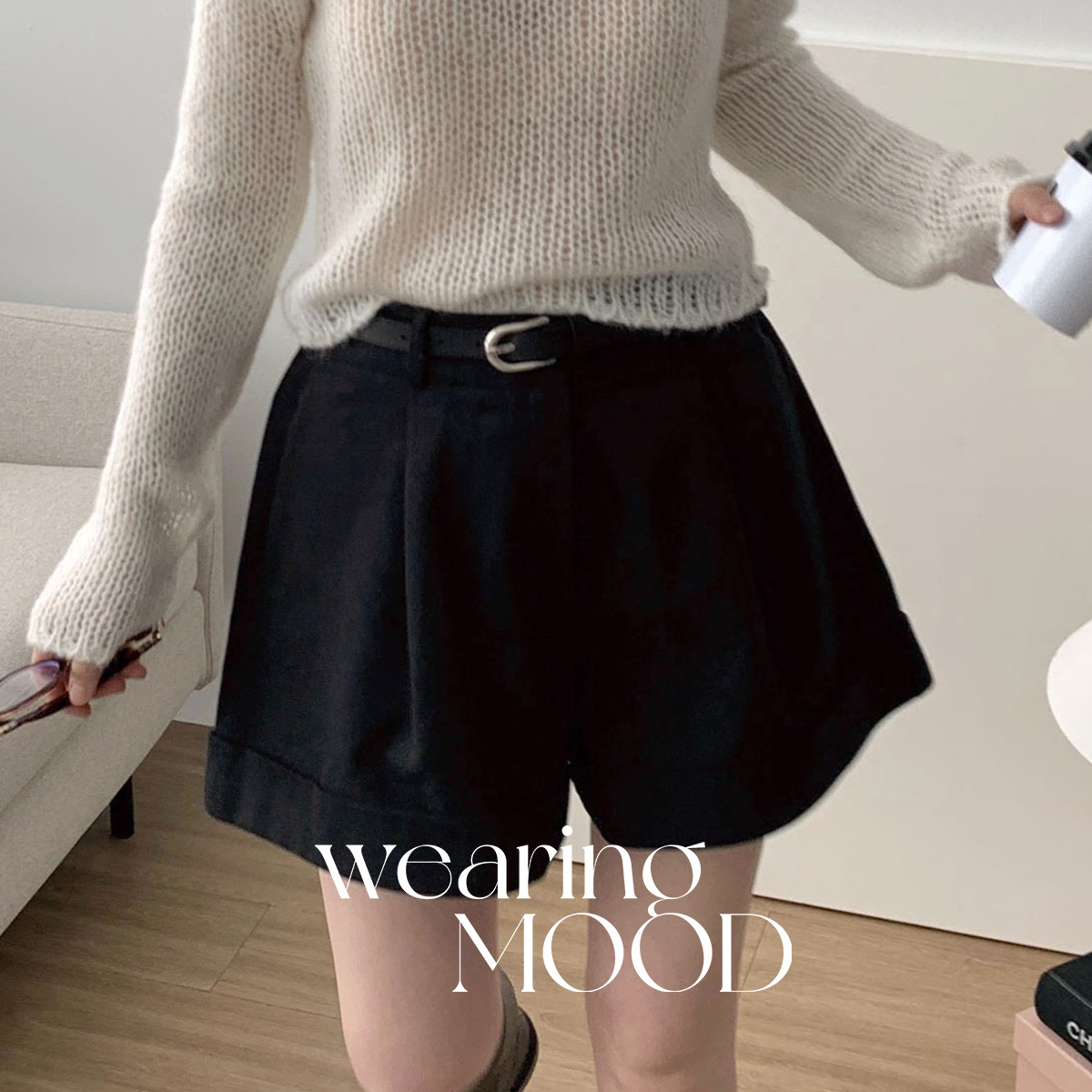 [당일발송] 아웃핏 카브라 숏츠 뒷밴딩 3부 A라인 반바지 코튼 핀턱 하프 팬츠 (2c)