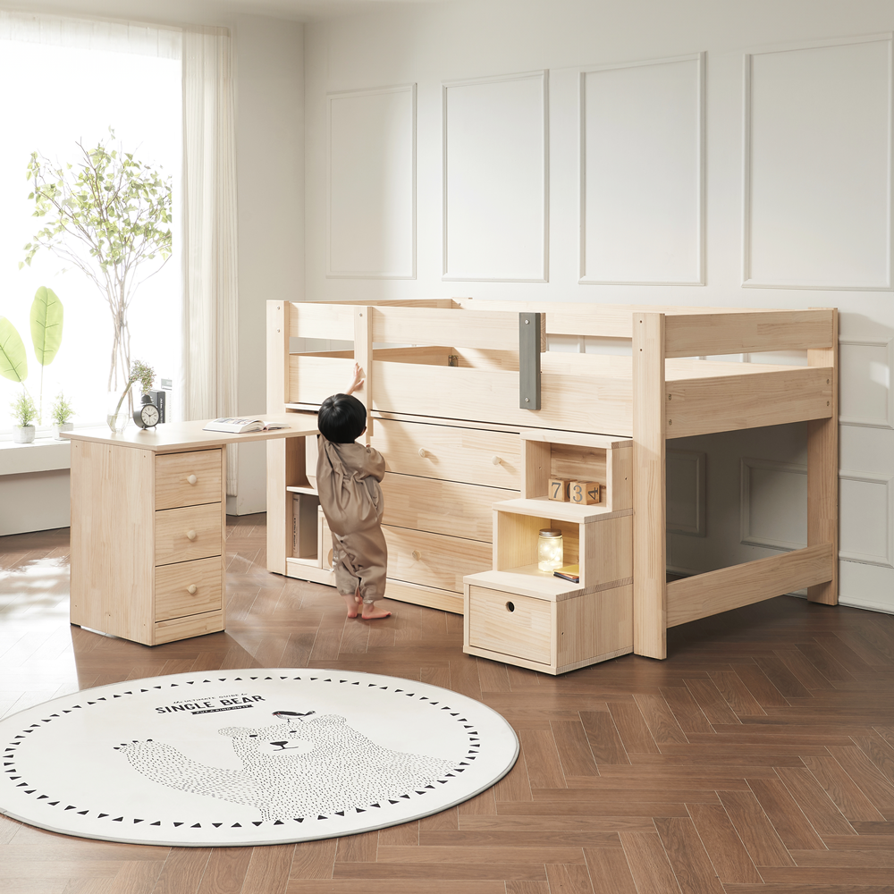 우드베 유아 낮은 벙커침대 벙커형 침대책상 일체형 세트