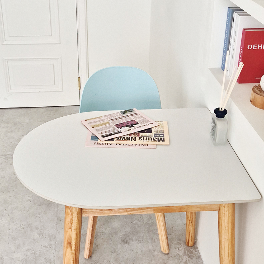 스콘 반타원 세라믹테이블 포세린 원목 카페 식탁 테이블 2인 800mm, 화이트