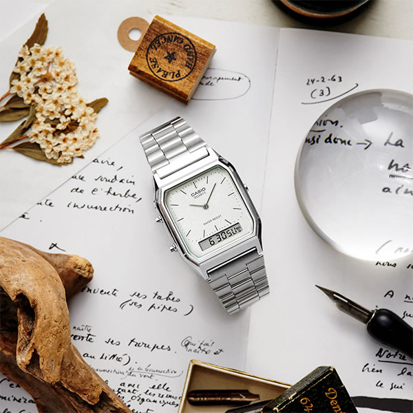 카시오 CASIO 아나디지 쿼츠 듀얼타임 메탈 밴드 손목 시계 AQ-230A-7AMQYJF