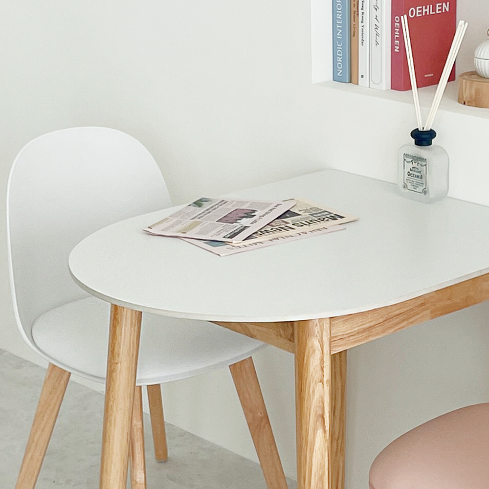 스콘 2인용 포세린 세라믹 식탁 세트 800 반타원 원목 의자 2개