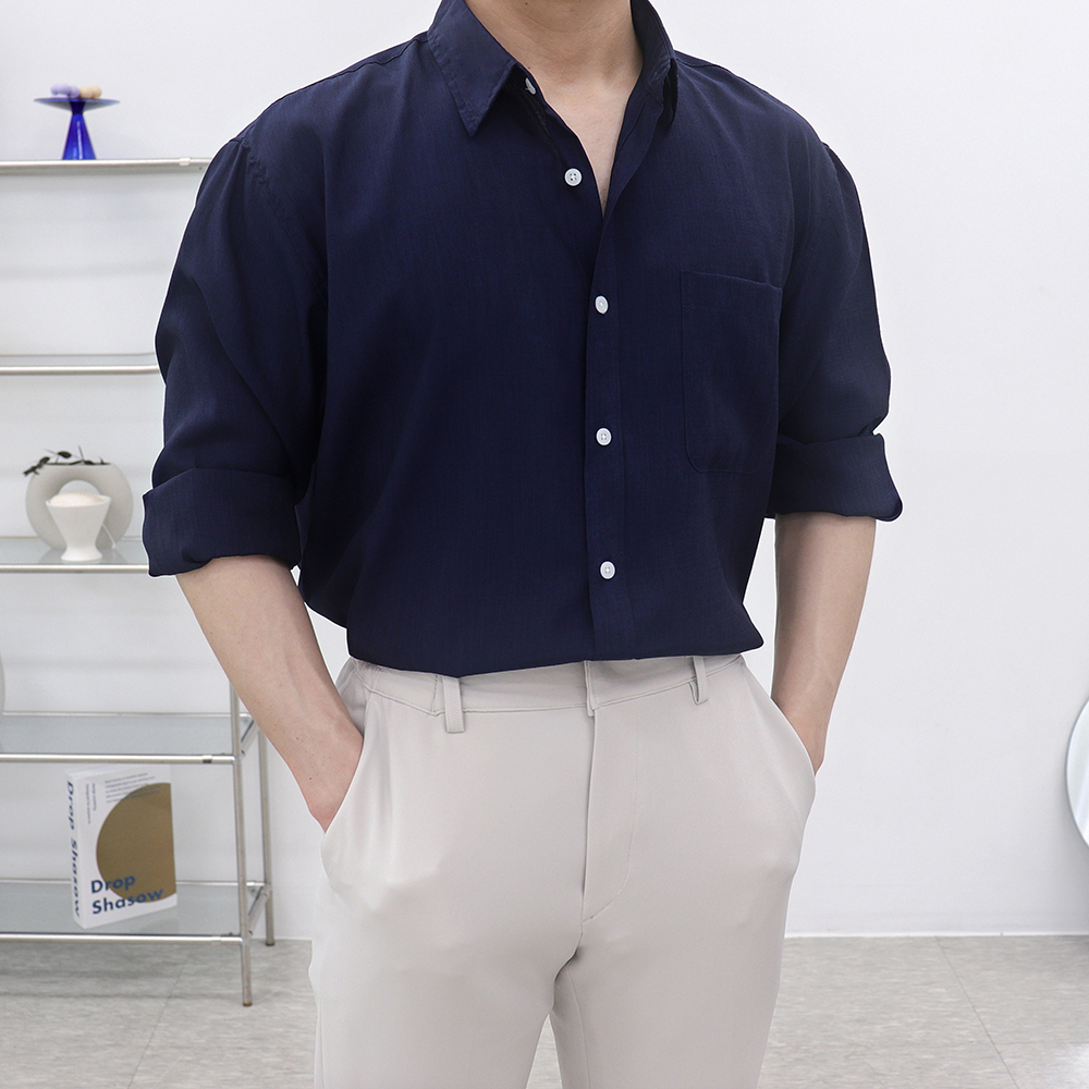 여름긴팔와이셔츠 남자블랙셔츠 남성린넨남방 - 상세 이미지 2