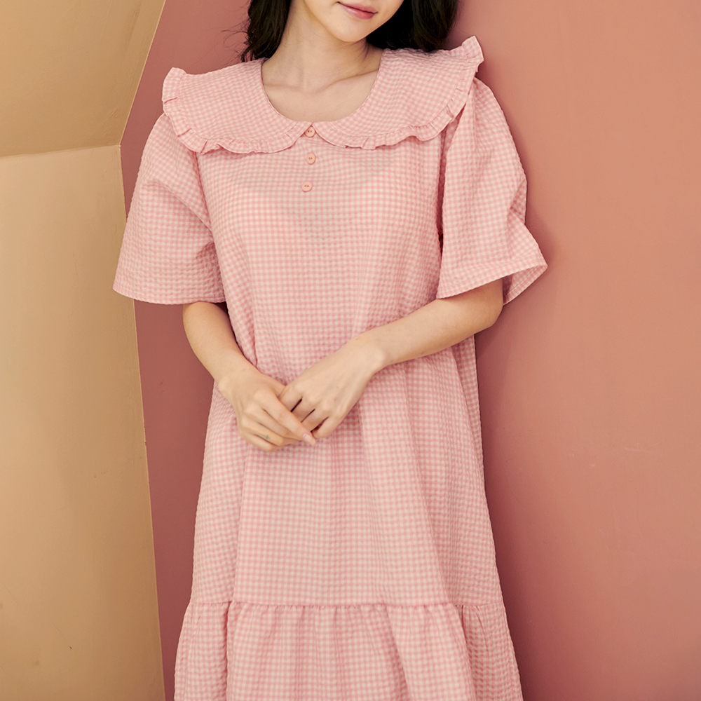 여성 원피스 체크 홈웨어 면 반팔 여름 24S142(CP체크)