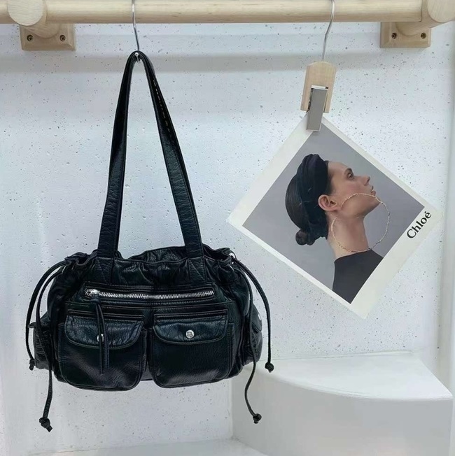 가죽 레더 투포켓 스트링 셔링 쇼퍼 숄더백 직장인 보부상가방 - 상세 이미지 3