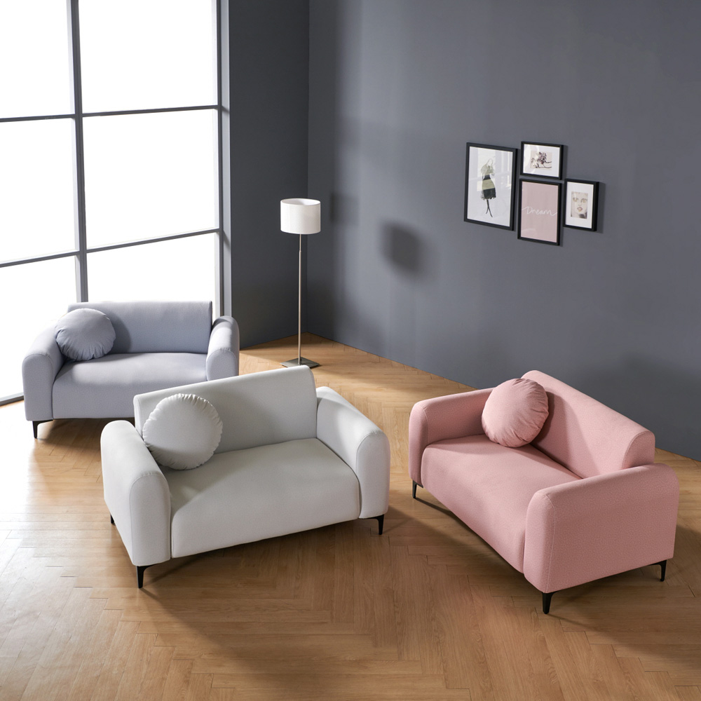 [방문설치] 라임 코모도 아쿠아텍스 패브릭 2인 쇼파 스툴미포함, 핑크