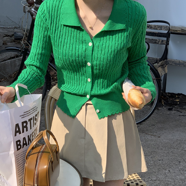 로코 케이블 물결 카라 니트 가디건 가을 데일리룩 FW 하객룩 cd3079