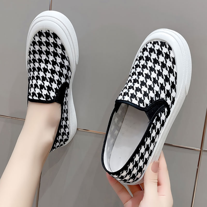 1+1 체크 여성 슬립온 여름 밴딩 통굽 단화