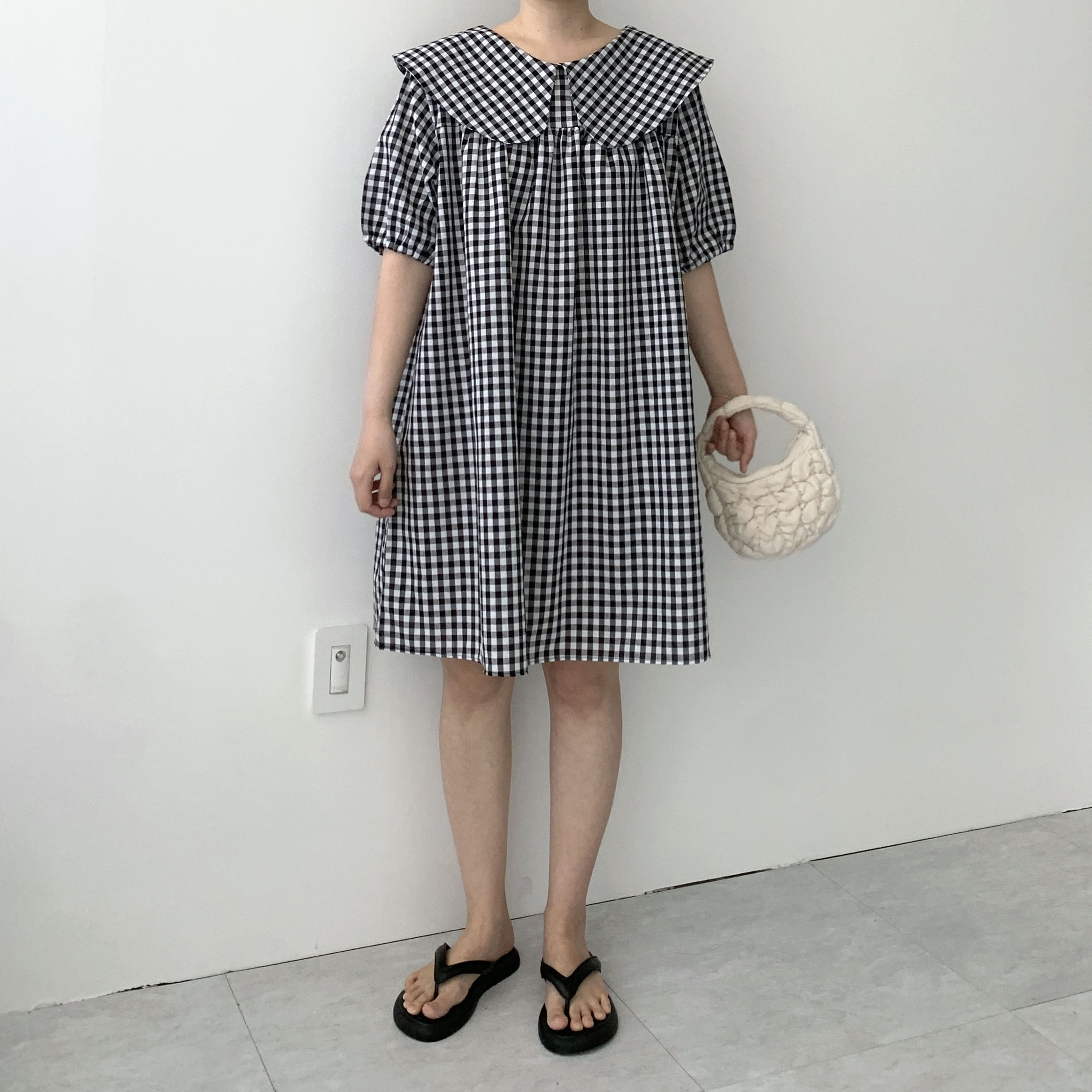 자체제작) 미디원피스 빅카라원피스 키작녀원피스 깅엄체크 - 상세 이미지 3