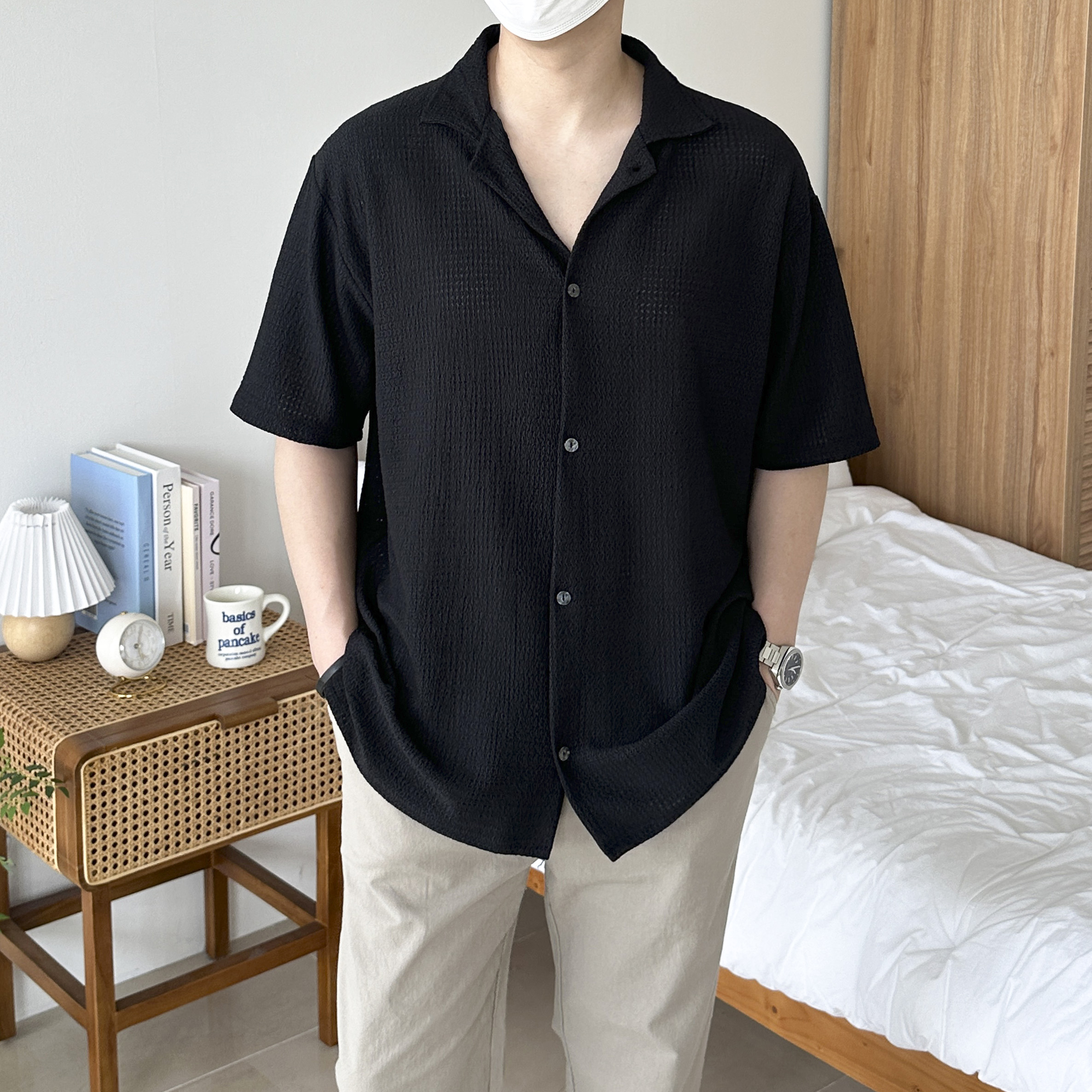 여름 바캉스 루이 오픈카라 오버핏 린넨 반팔 셔츠 3color - 상세 이미지 2
